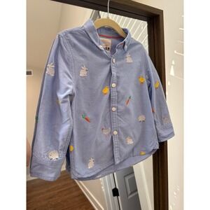 Mini Boden Boys Blue Farm Animal Embroidered Oxford Shirt Easter Bunny 2-3Y
